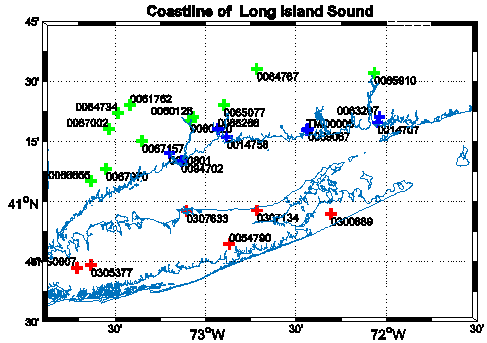 Map of Long Island Sound data sites